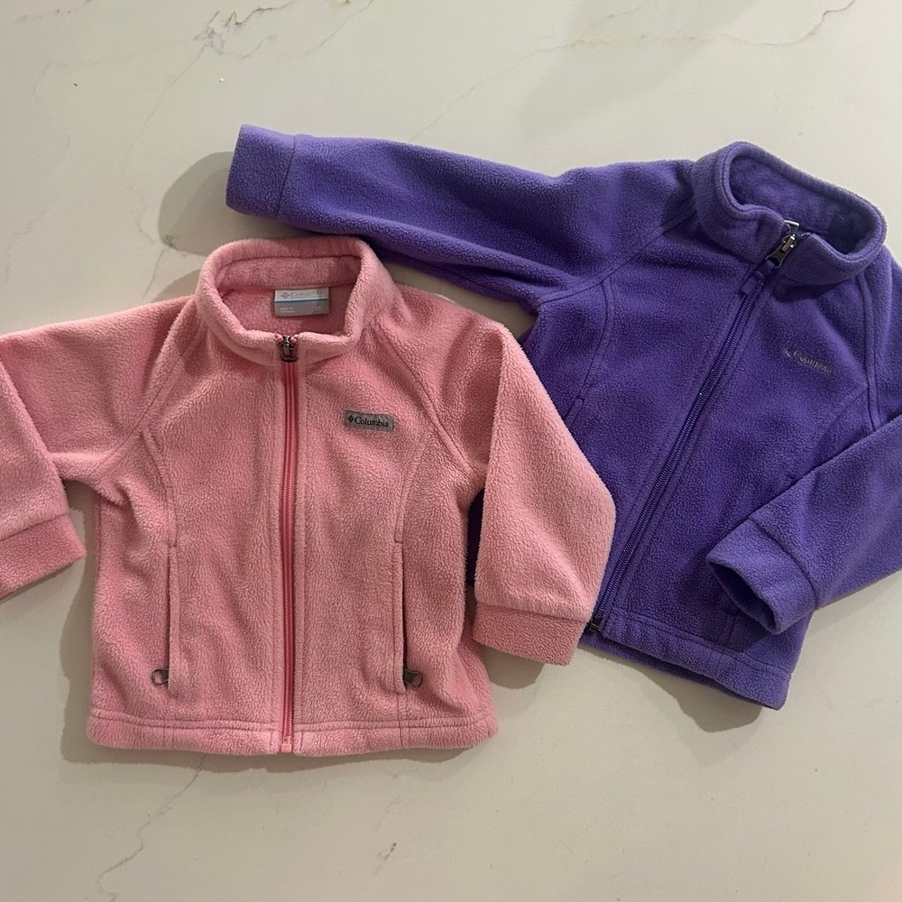 Bundle of 2 Columbia Girls Fleece Jackets Pink & Purple Set 2T